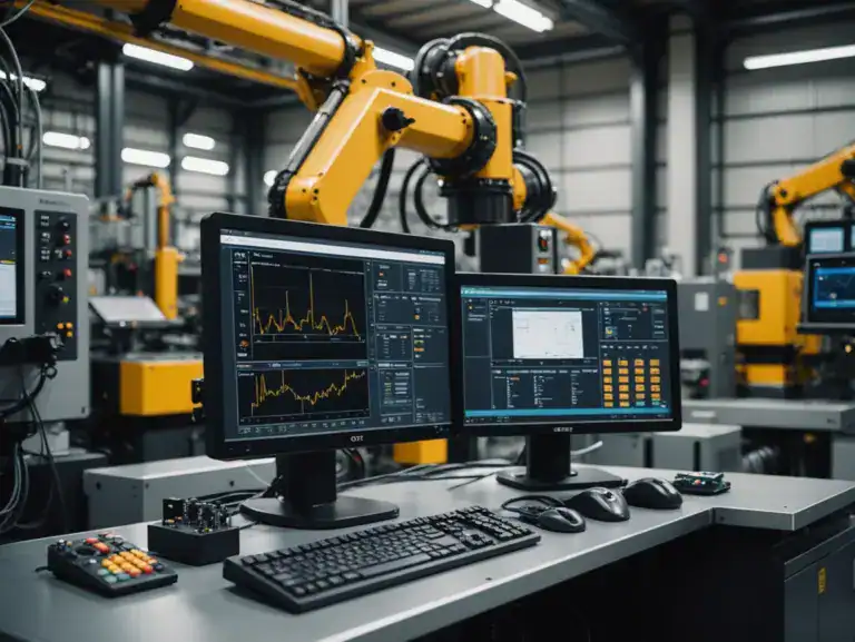 Automazione industriale con robot e sistemi di controllo